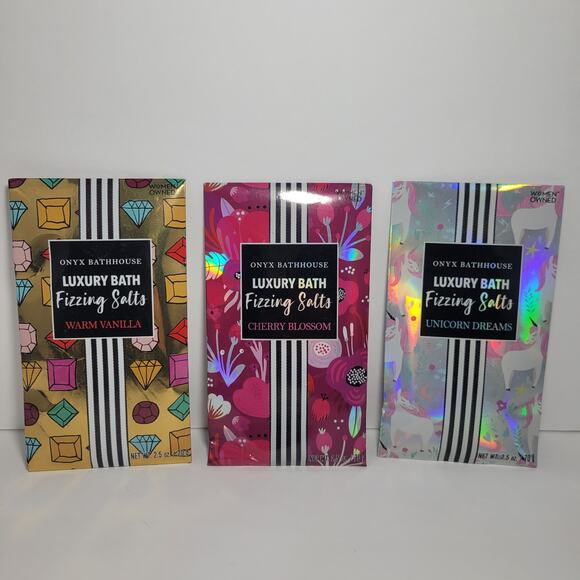 3 ONYX Bathhouse Luxury Bath Fizzing Salt Packs - Party Favors, Basket Fillers - Picture 1 of 7